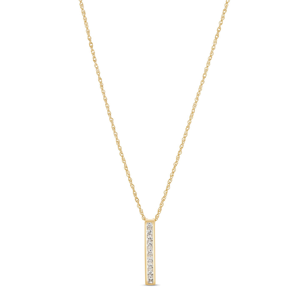 9ct Yellow Gold Channel Set Cubic Zirconia Bar Pendant (Chain Included)