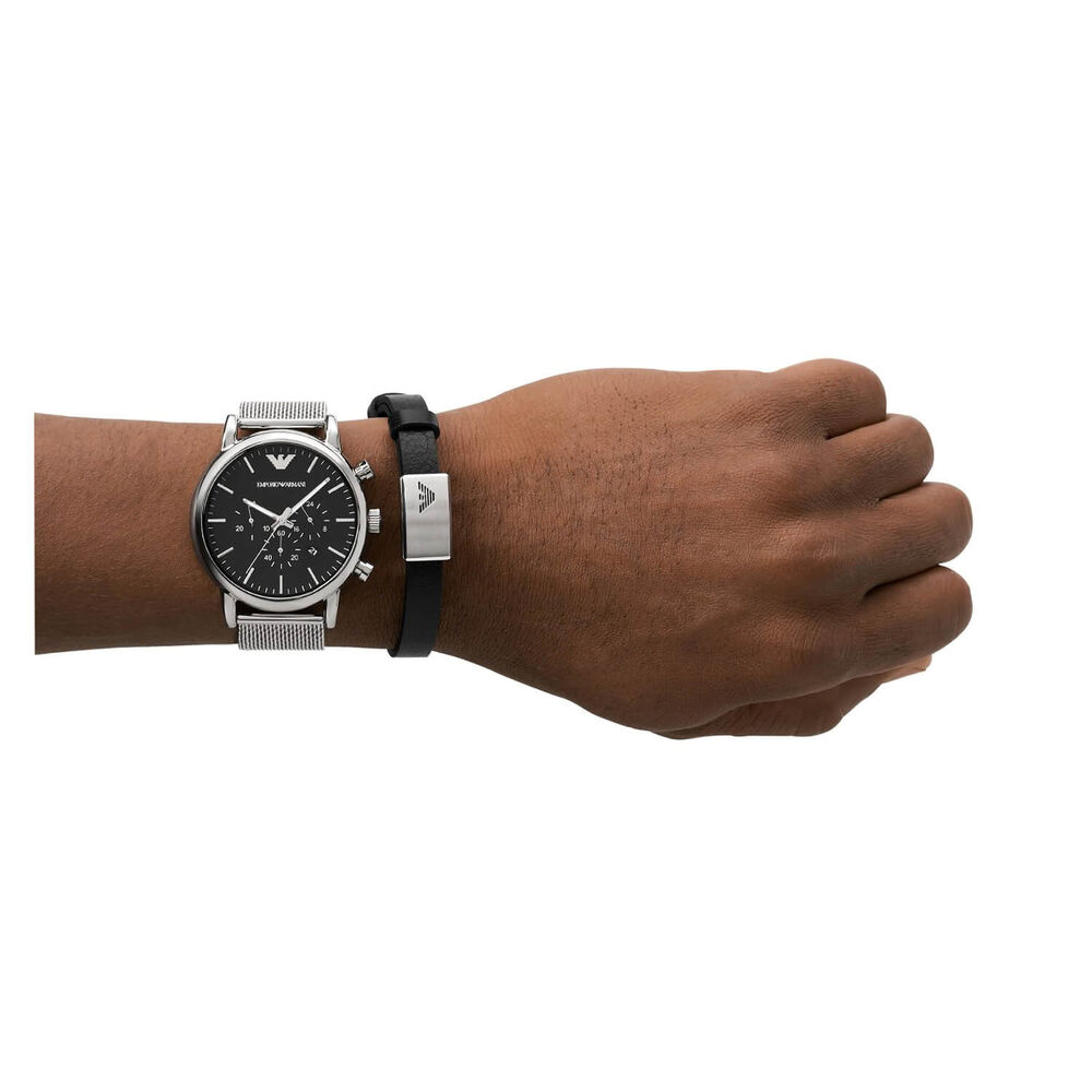 Emporio Armani Luigi 46mm Black Dial Bracelet & Black Strap Set Watch