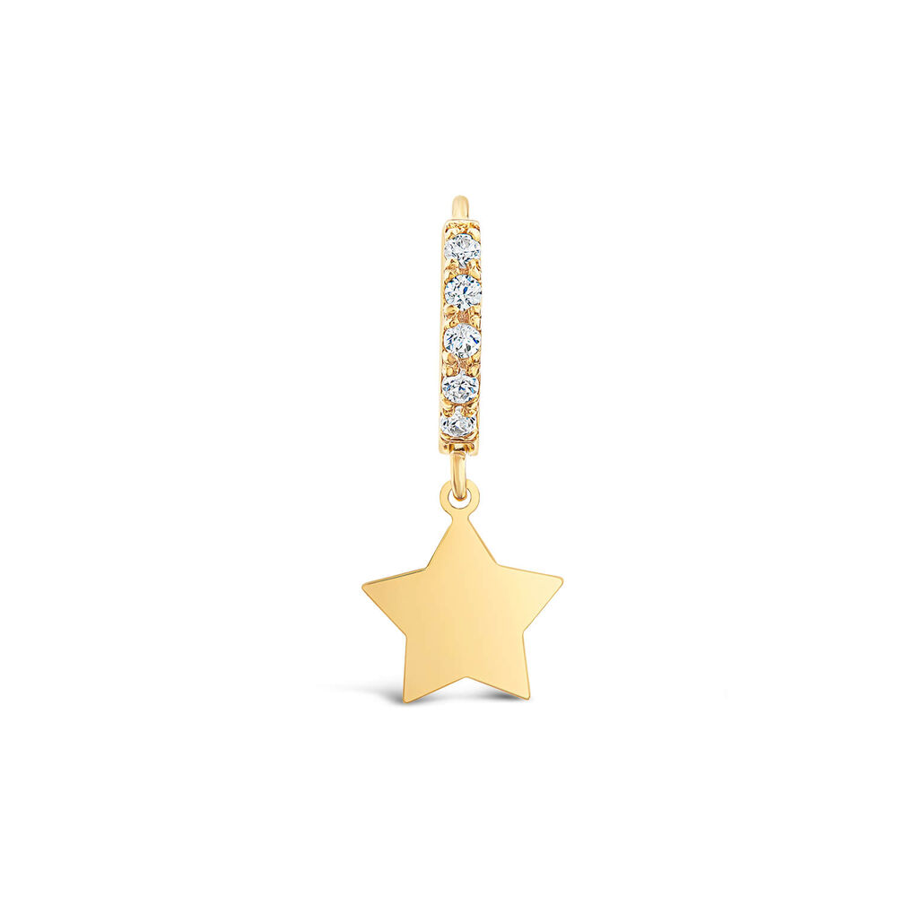 9ct Yellow Gold Cubic Zirconia & Plain Star Single Drop Earring