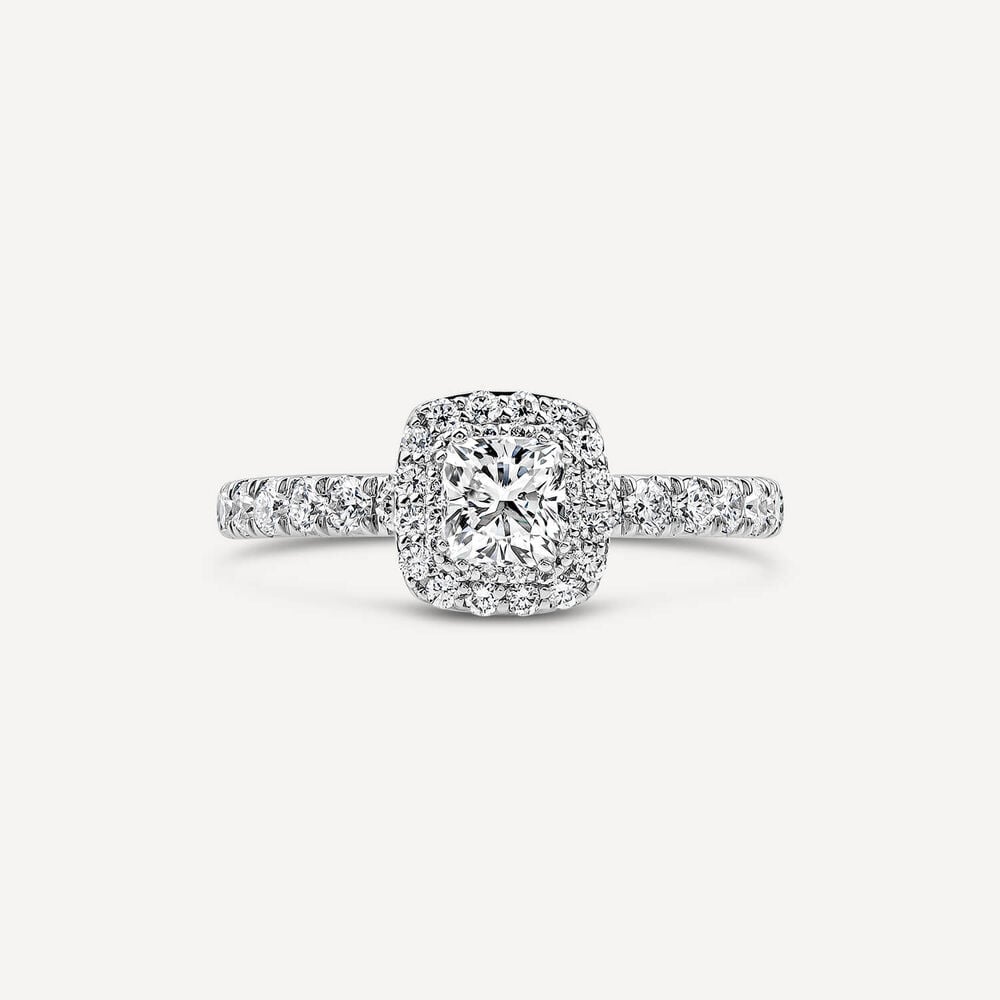 18ct White Gold Norther Star 1.00ct Diamond Cushion Halo Rings