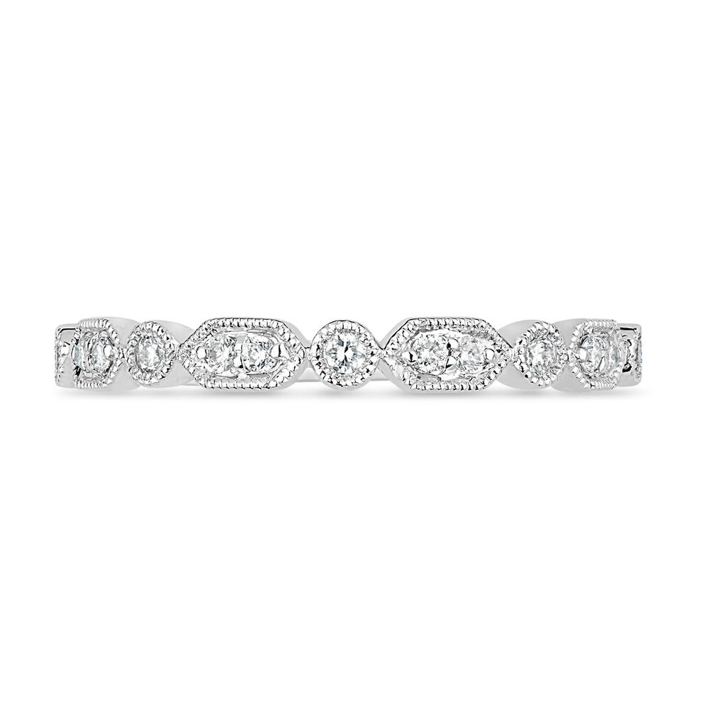 9ct White Gold Vintage Style 0.13ct Diamond Set Wedding Ring