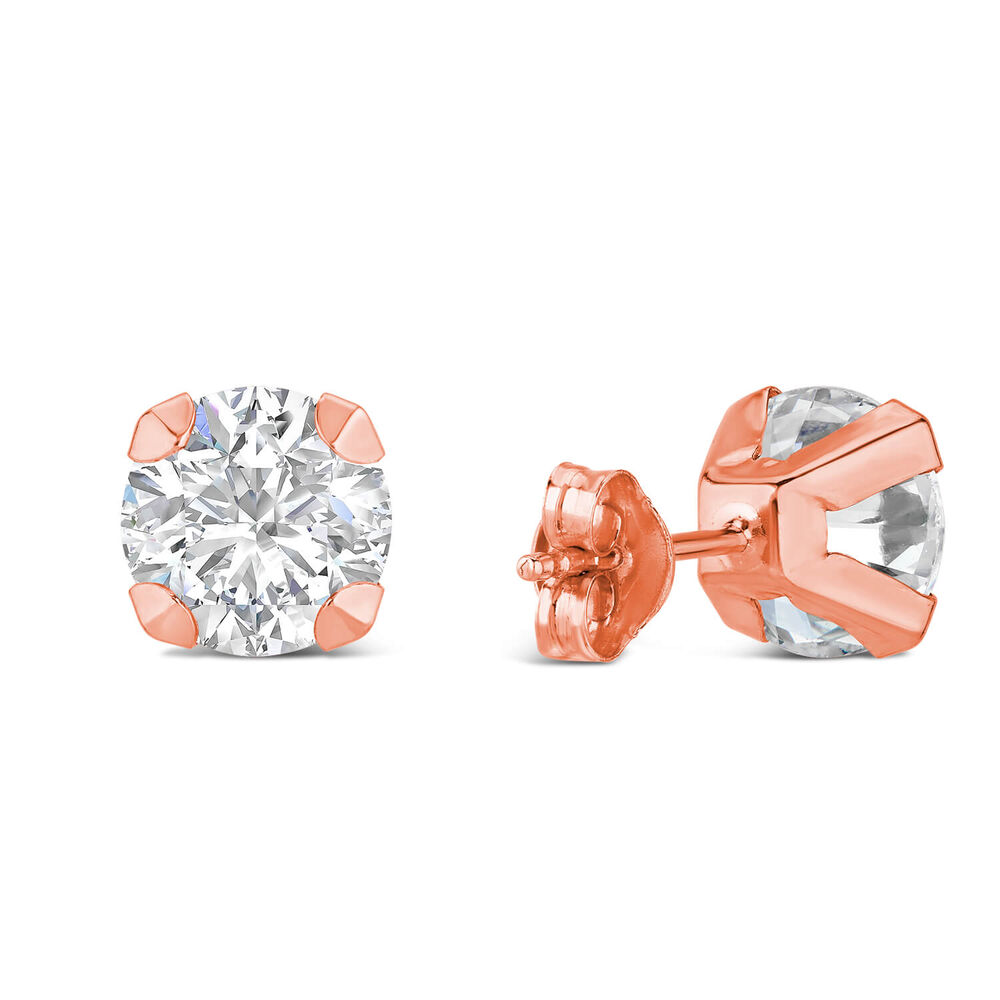 9ct Rose Gold 7mm 4 Claw Cubic Zirconia Stud Earrings image number 2