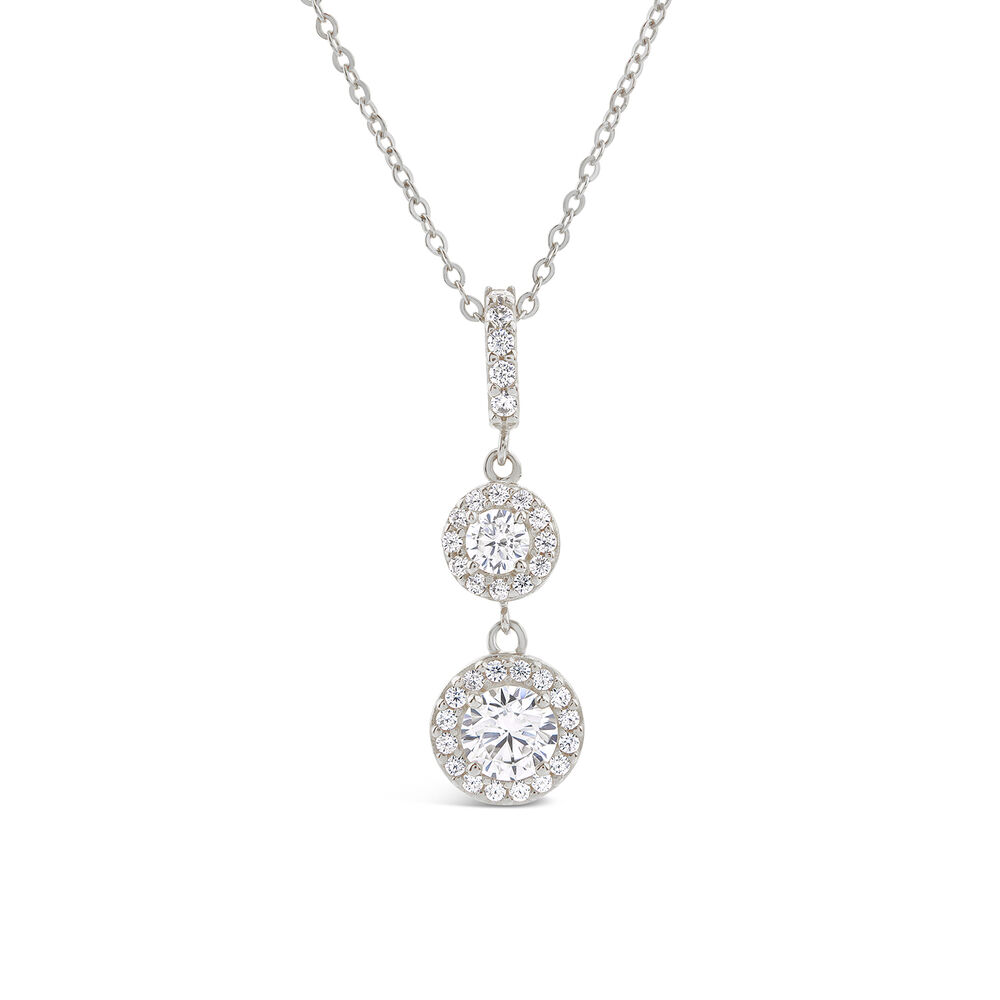 9ct White Gold Two Cubic Zirconia Halo's & Cubic Zirconia Bale Pendant image number 0
