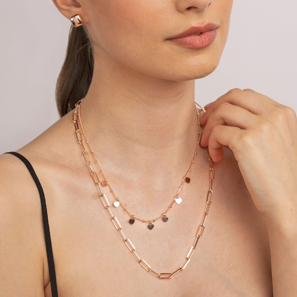 Bronzallure 18ct Rose Gold Plated Forzantina Chain Heart Deatails Double Strand Necklace image number 2