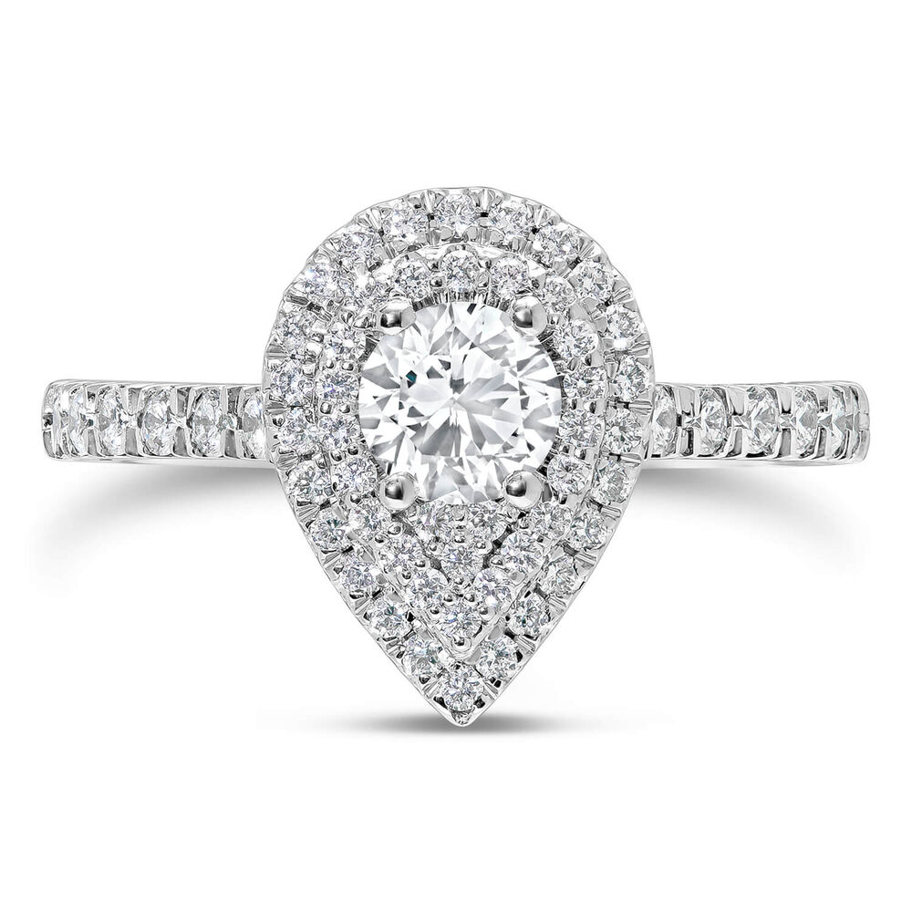 Northern Star 18ct White Gold 1.00ct Diamond Pear Double Halo & Shoulders Ring