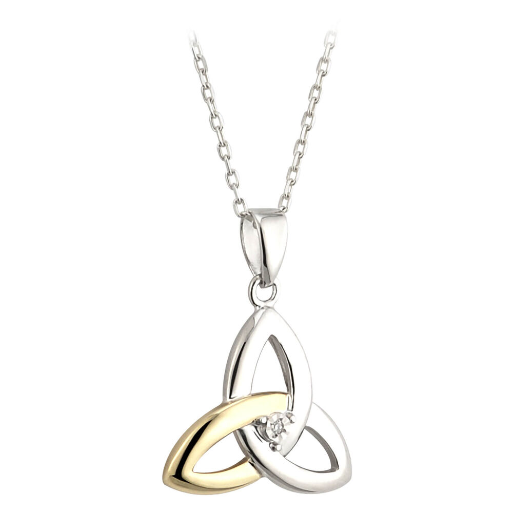Sterling Silver and 10ct Yellow Gold Diamond Trinity Knot Pendant image number 0