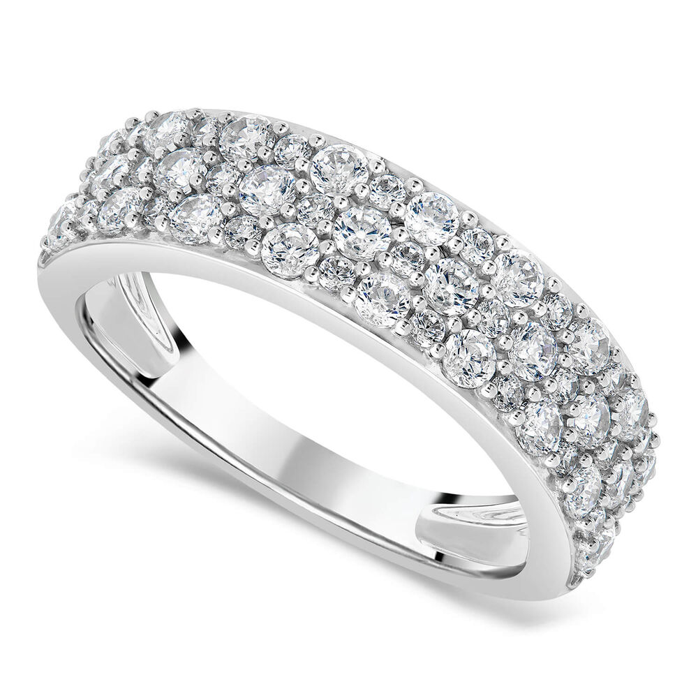 9ct White Gold 3 Row Cubic Zirconia Band Ring image number 0