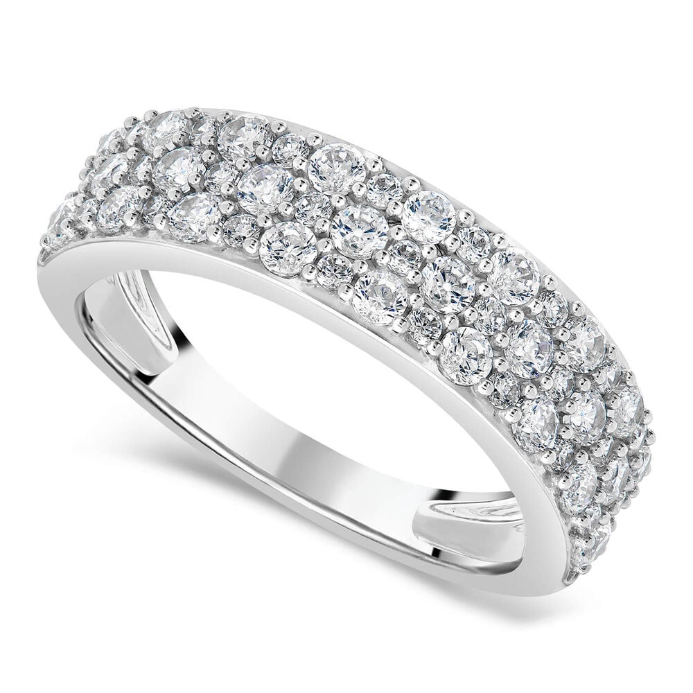 9ct White Gold 3 Row Cubic Zirconia Band Ring