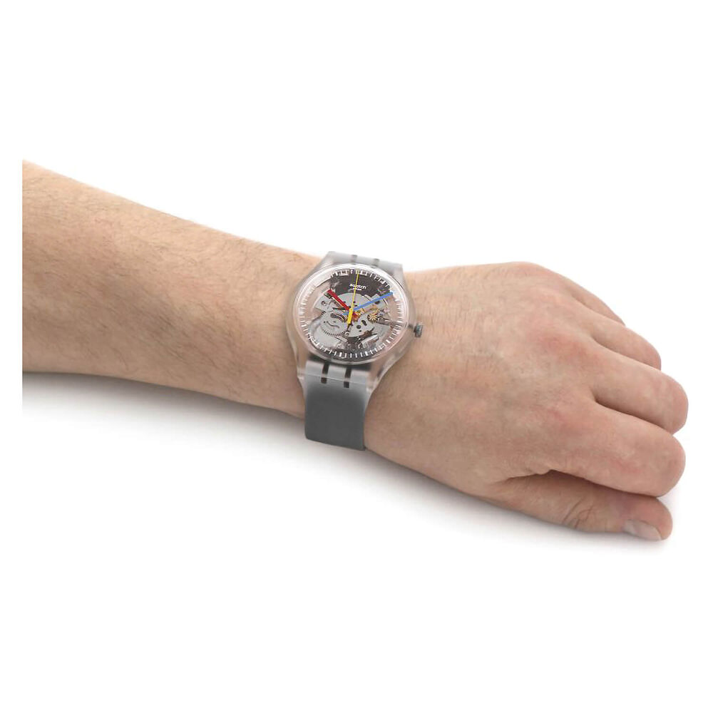 Swatch Clearly Black Striped 41mm Transparent Strap Watch image number 3