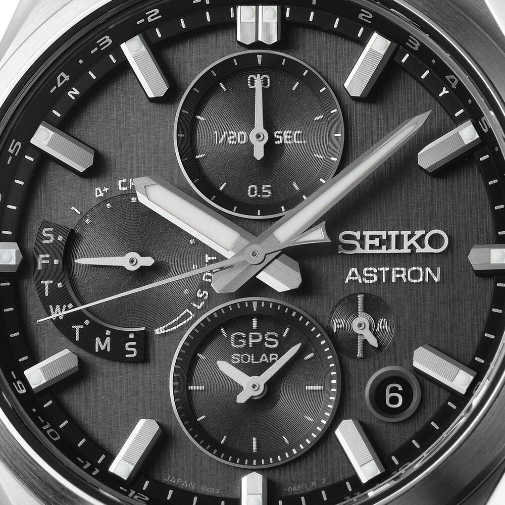 Seiko Astron GPS Solar 5X Dual-Time Chronograph Celestial Grey Dial Titanium Bracelet Watch image number 1