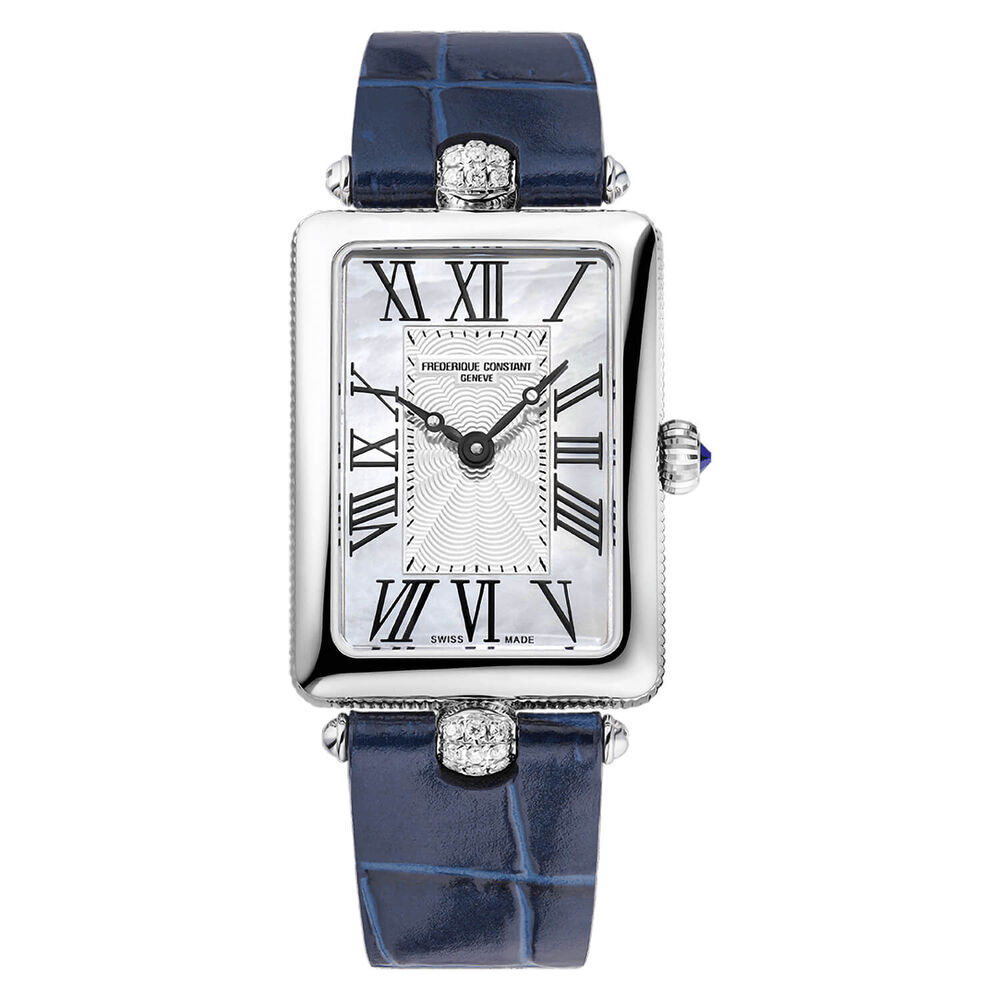 Frederique Constant Art Deco Carree Quartz Blue Leather Strap Watch