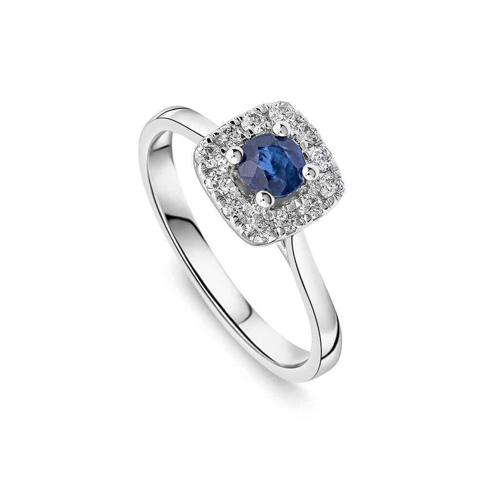 Kathy de Strafford 18ct White Gold Sadie Sapphire Centre 0.20ct Square Halo Diamond Ring image number 0