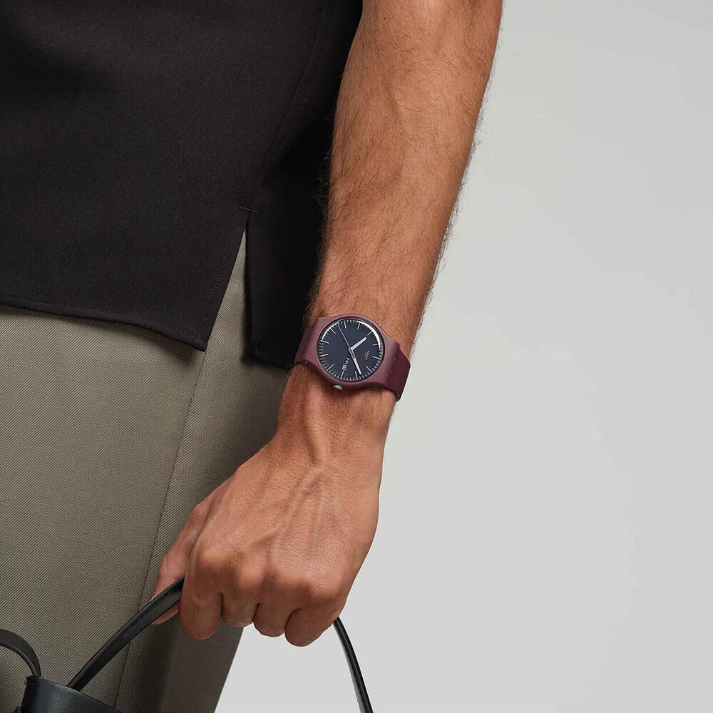 Swatch Burgundy Berry 41mm Grey Dial Brown Silicone Strap Watch image number 3