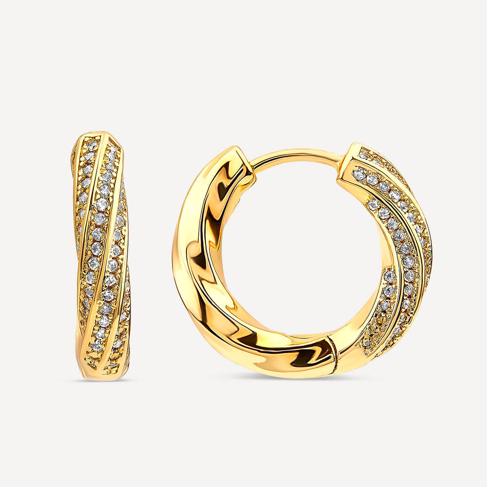 Yellow Gold Plated Vermeil Sterling Silver Cubic Zirconia Twist Hoop Earrings