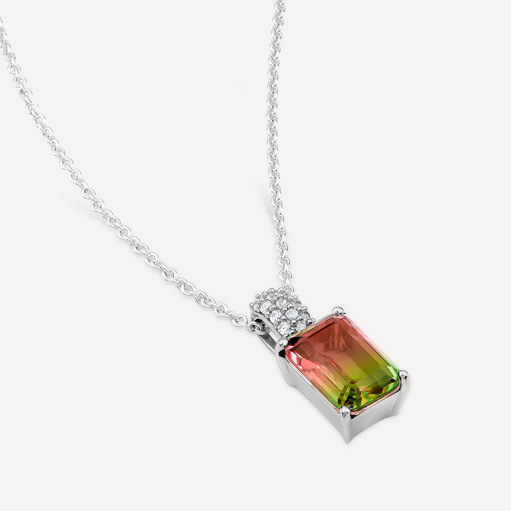 Sterling Silver Octagon Watermelon Cubic Zirconia Pendant image number 3
