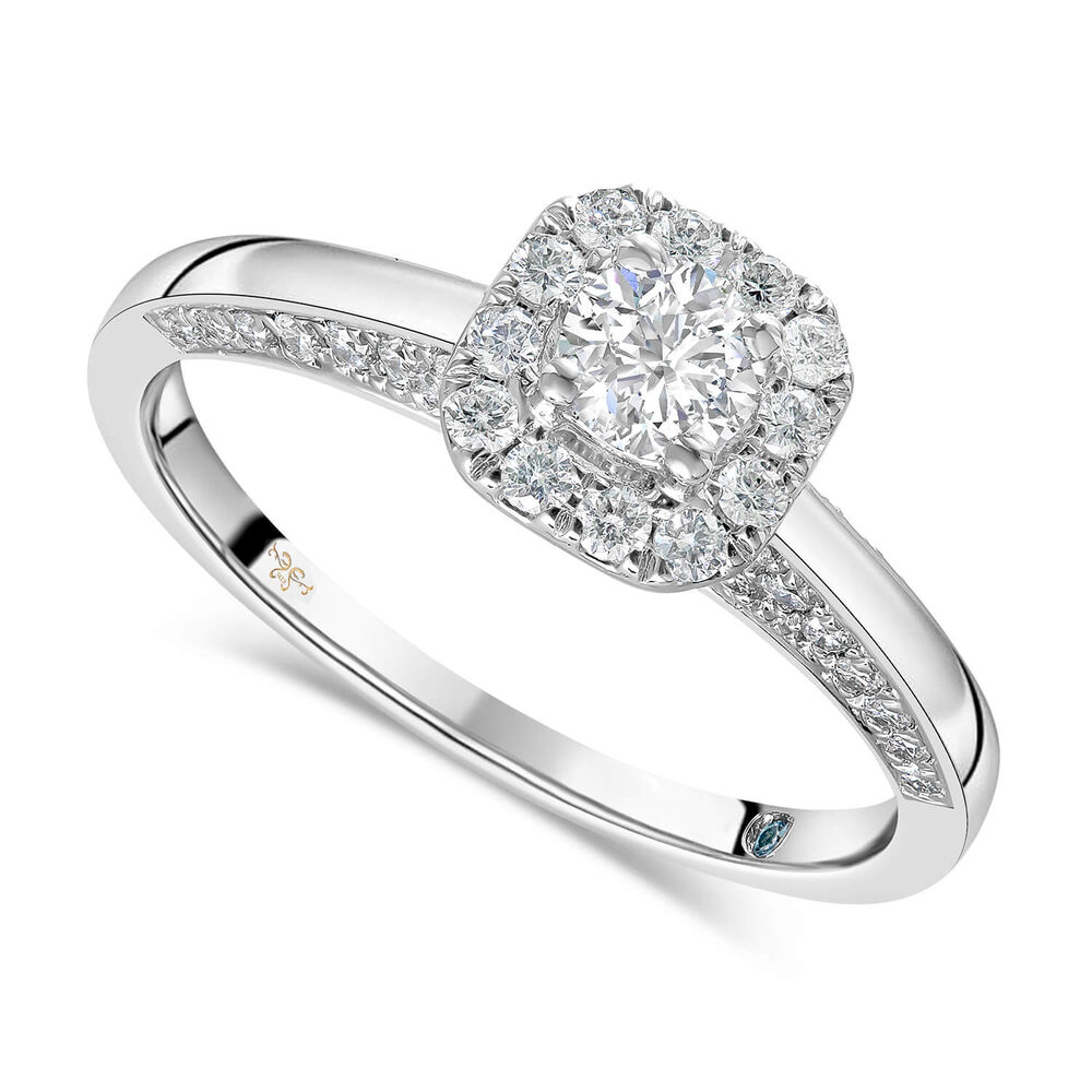 Kathy De Stafford 18ct White Gold 'Anjelica' Square Set Halo & Pave Diamond Bridge 0.50ct Ring image number 0