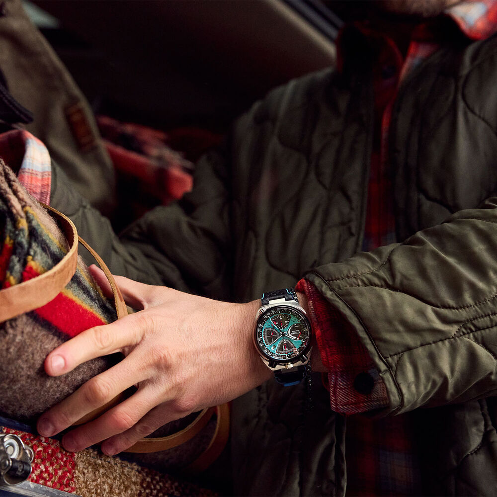 Citizen Promaster Bullhead Racing Chronograph 45mm Blue Dial Leather Strap Watch image number 5