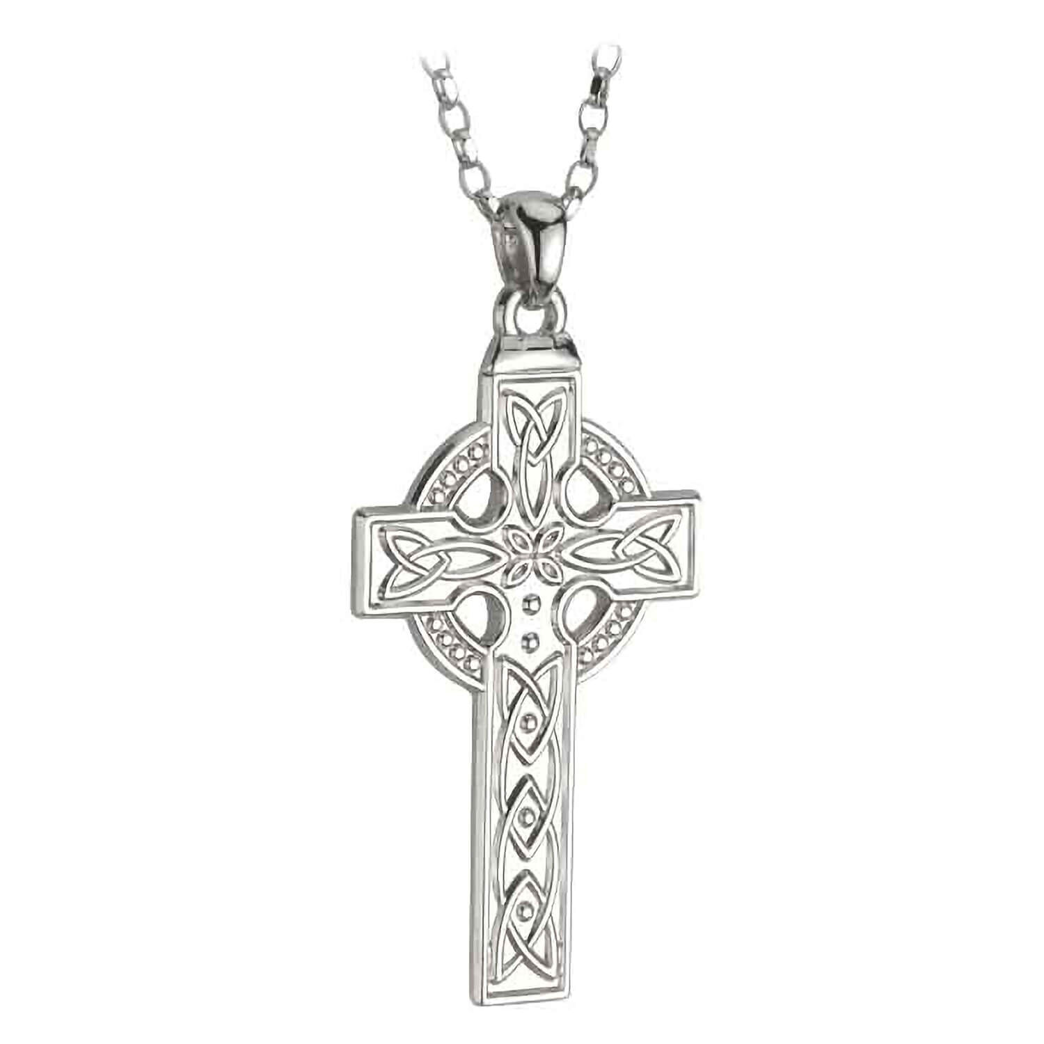 Large Stone Set Trinity Knot Sterling Silver Celtic Cross Necklace