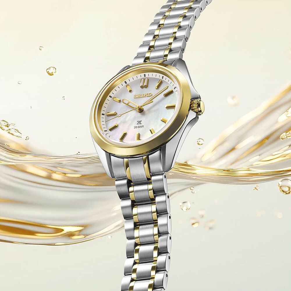Seiko Prospex Sea 34mm White Mother of Pearl Dial Two Tone Stainless Steel Bracelet Watch