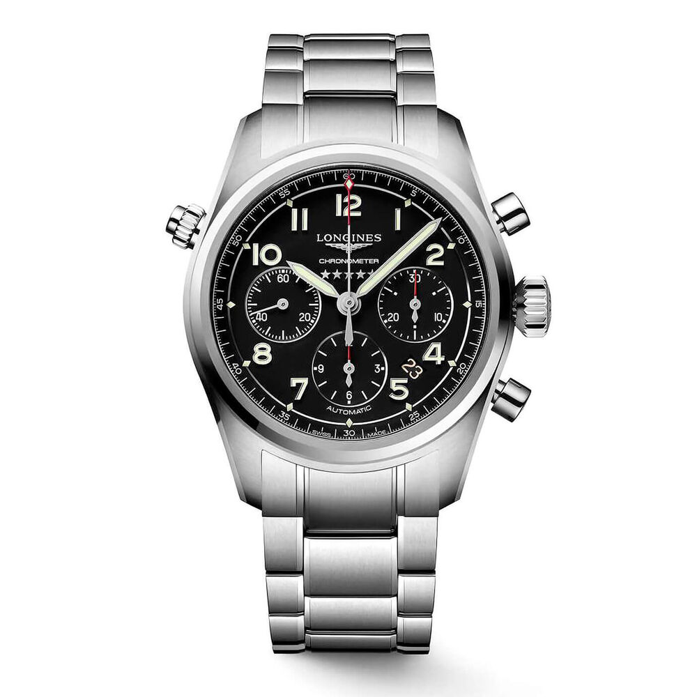 Longines Spirit Automatic 42mm Chronograph Black Dial Steel Case Bracelet Watch