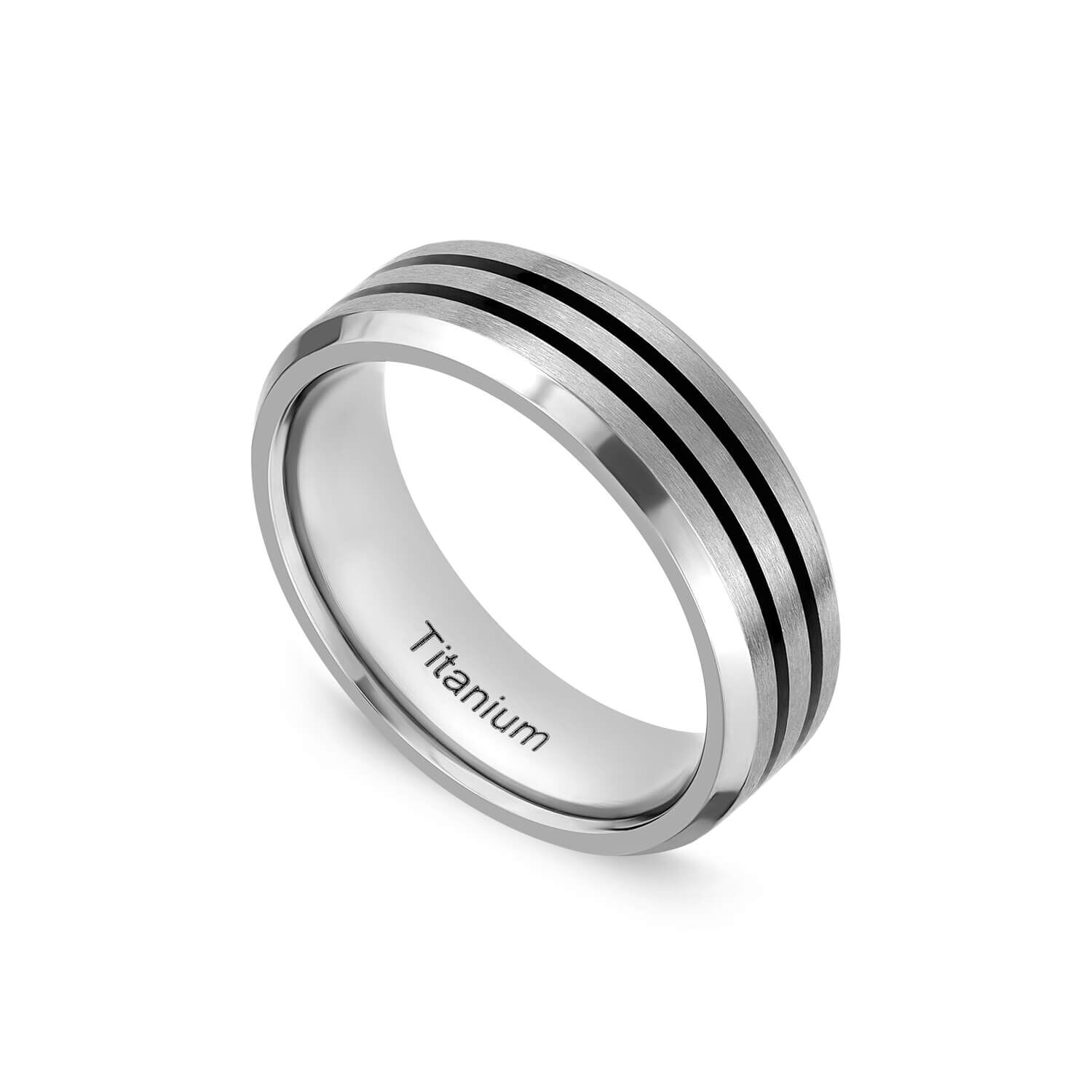8/6mm Silver Brushed Black edge Tungsten Ring Gold Stripe mens wedding –  ATOP jewelry
