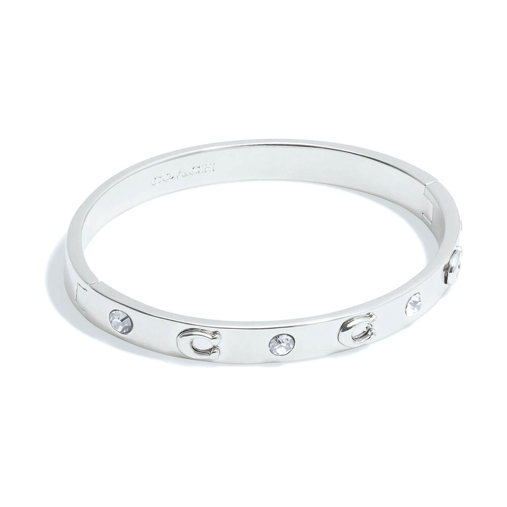 Coach Signature Silver Tone Brass Stone Bangle Bracelet