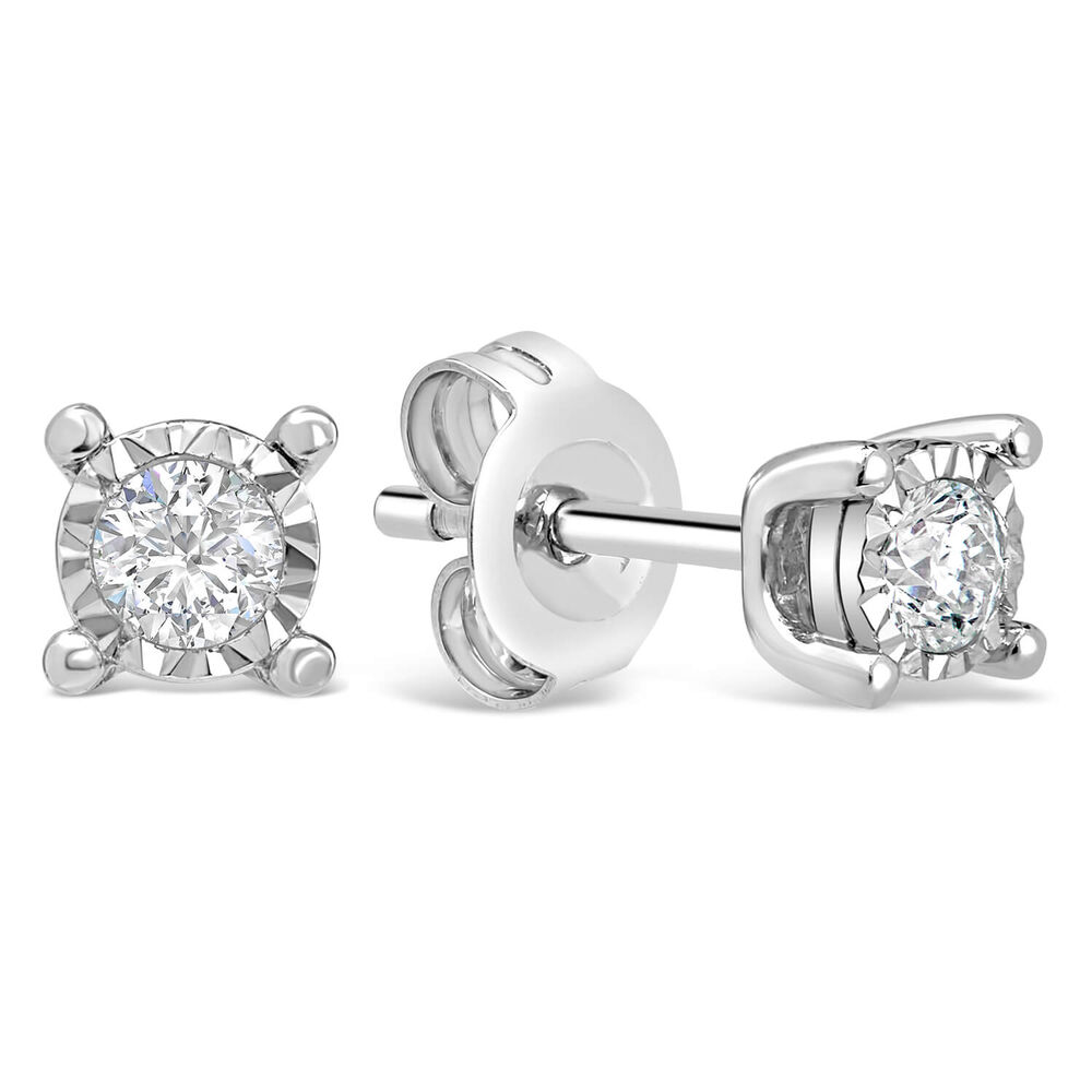 9ct White Gold Diamond Stud Earrings image number 1