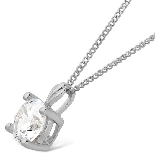 9ct White Gold 5mm Four Claw Cubic Zirconia Set Pendant (Chain Included)