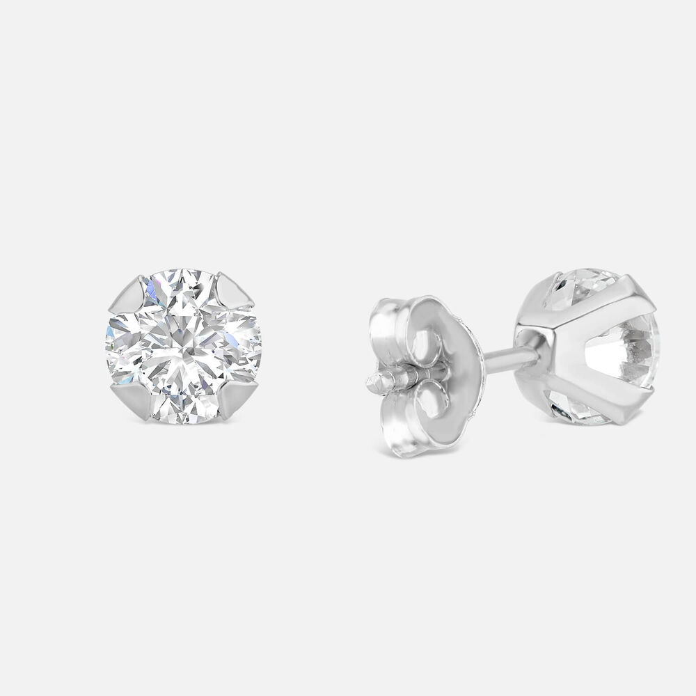 9ct White Gold 5mm Four Claw Cubic Zirconia Stud Earrings