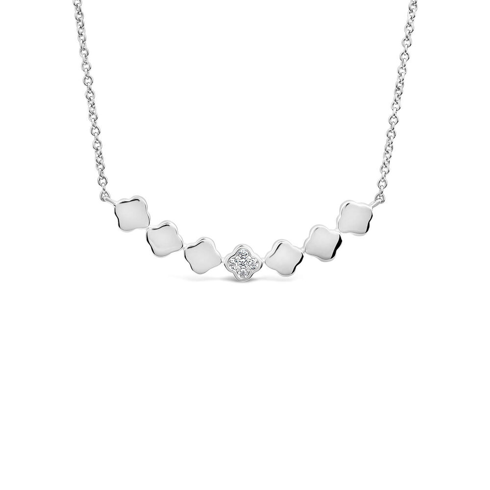 Sterling Silver Cubic Zirconia & Polished Petal Hammock Necklet image number 0