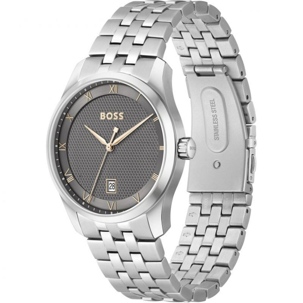 BOSS Principle 41mm Grey Dial 3 Hands Mesh Bracelet Watch image number 2