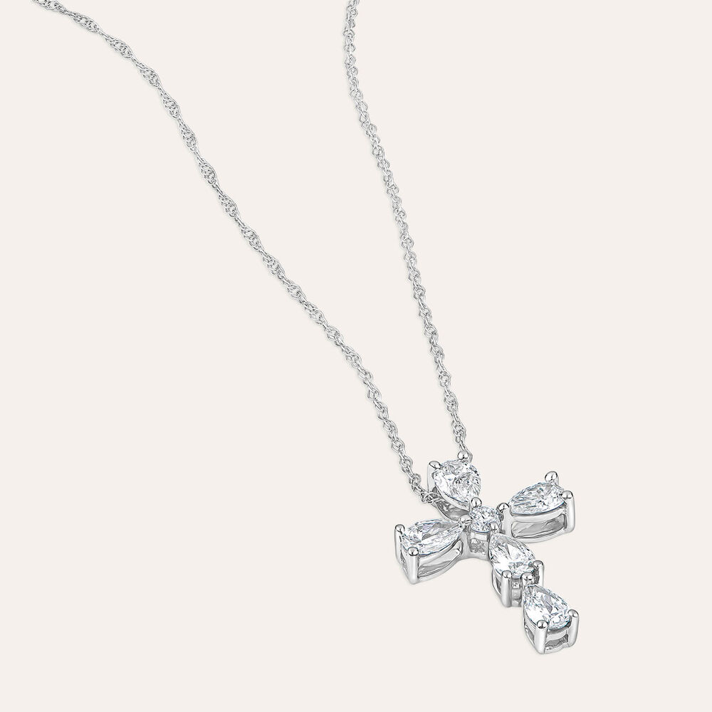 Born Classic 9ct White Gold Lab Grown 0.50ct Pear & Round Diamond Cross Pendant