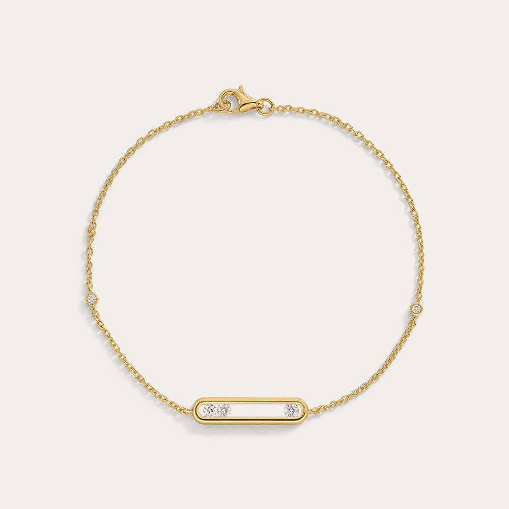 Yellow Gold Plated Sterling Silver 0.20ct Lab Grown Diamond Floating Bar Bracelet