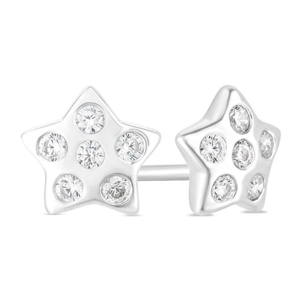 Little Treasure Sterling Silver Cubic Zirconia Dot Star Earrings image number 2
