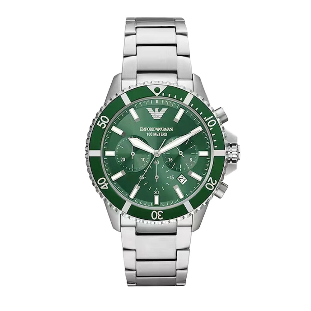 Emporio Armani World Explorer 43.5mm Green Dial Steel Bracelet Chronograph Watch image number 0