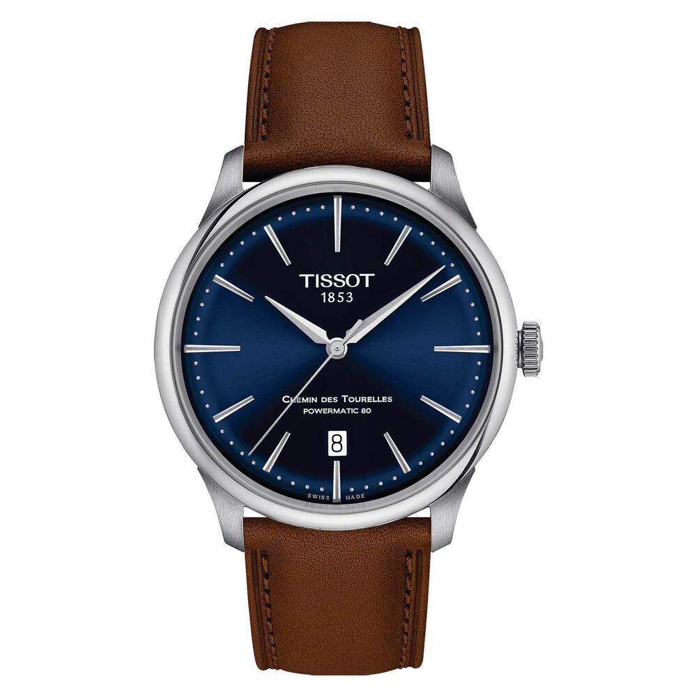 Tissot Chemin Des Tourelles Powermatic 80 39mm Blue Dial Brown Strap Watch