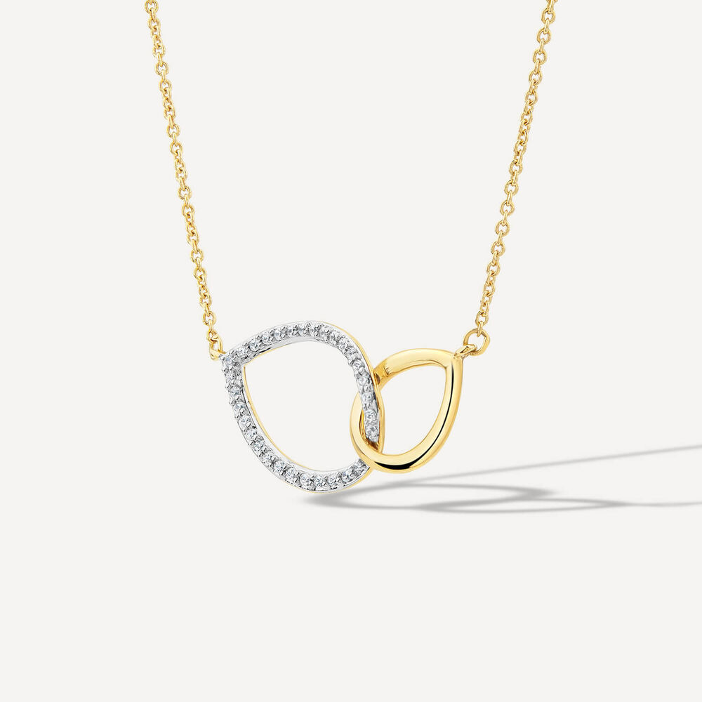 9ct Yellow & White Gold 0.10ct Diamond Double Teardrop Necklet