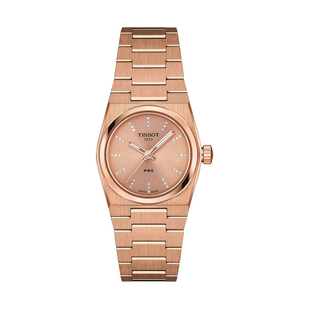 Tissot PRX Quartz 25mm Rose Gold Dial Diamond Dots Gold PVD Stainless Steel Bracelet Watch image number 0