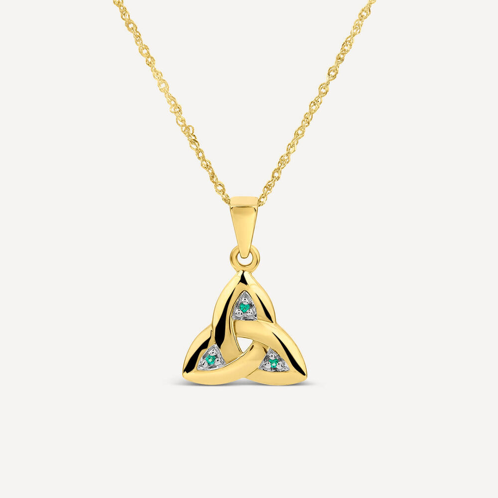 14ct Yellow Gold Emerald Trinity Knot Pendant image number 1