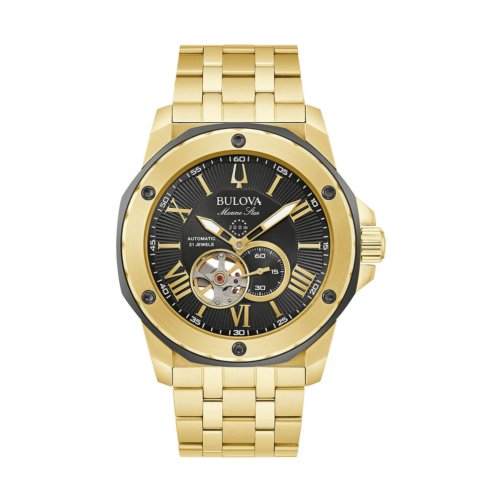 Bulova Marine Star Series A Automatic 45mm Black Dial Gold Tone Steel Bracelet Watch image number 0