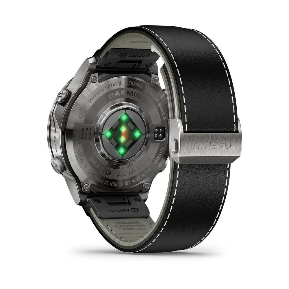 Garmin MARQ Aviator (Gen 3) 47mm Grade 5 Titanium Case Black Italian Calfskin Leather Watch