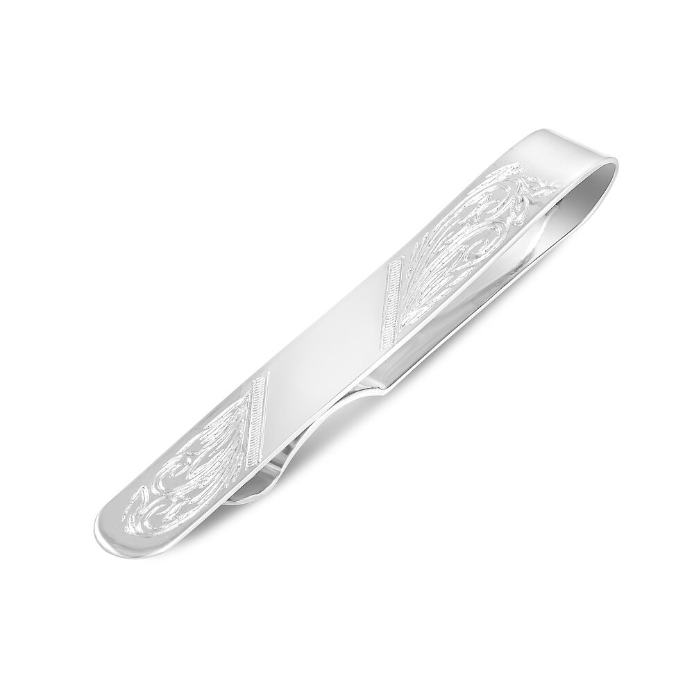 Sterling Silver Engraved Tie Bar image number 1