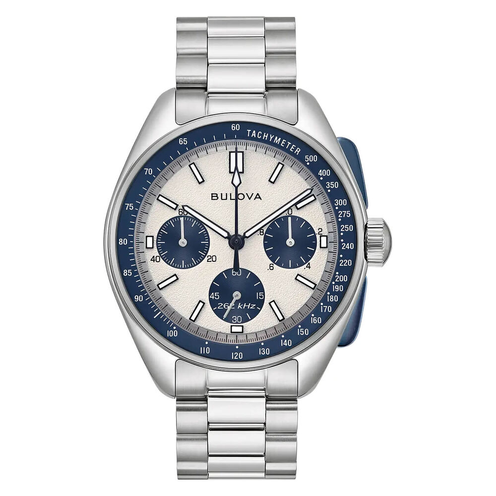 Bulova Heritage Lunar Pilot 43.5mm Chronograph White & Blue Dial Bracelet Watch image number 1
