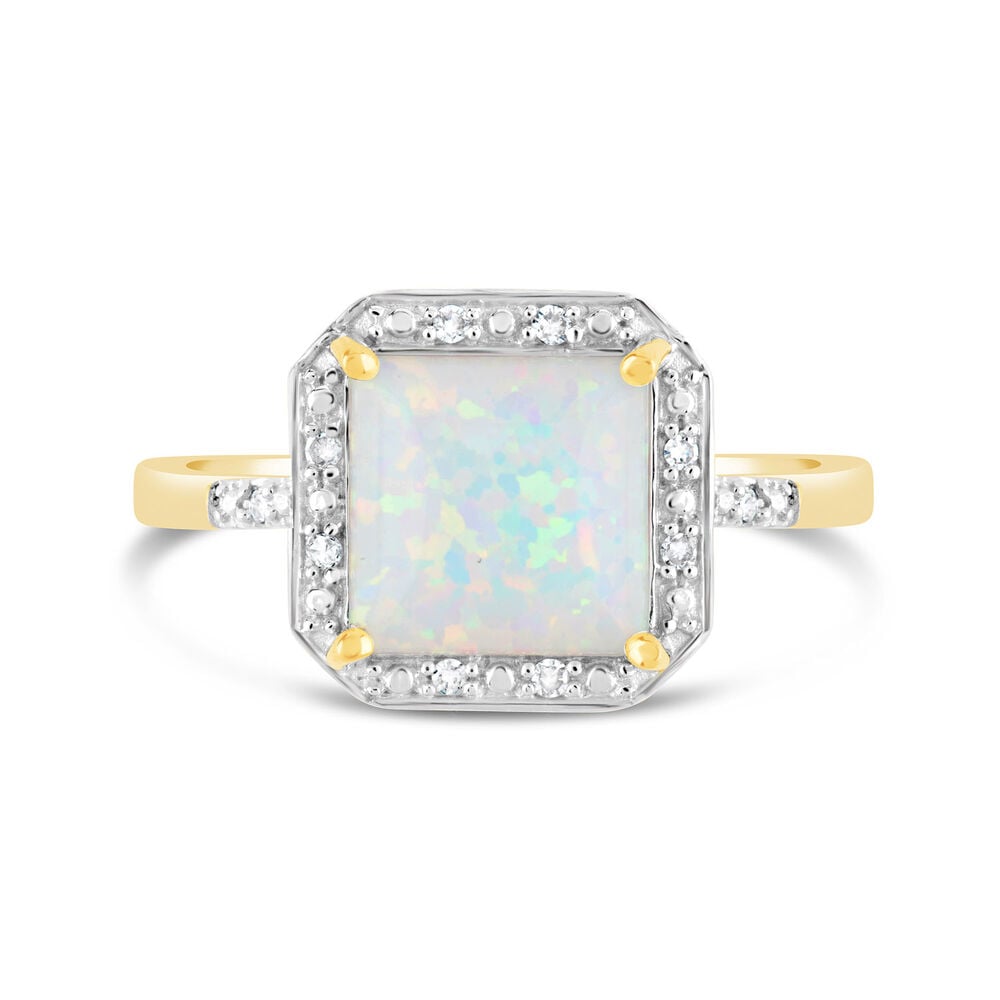 9ct Yellow Gold 0.028ct Diamond and Square Opal Ring image number 1