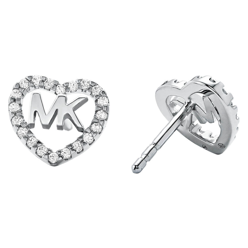 Michael Kors Sterling Silver Halo Cubic Zirconia Hearts Stud Earrings