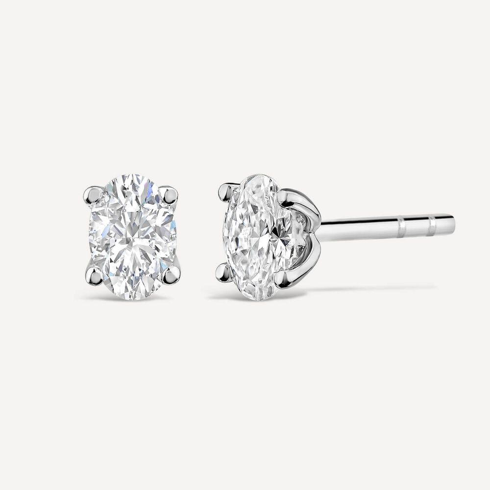Born 9ct White Gold Lab Grown 0.50ct Diamond Oval Stud Earrings image number 1