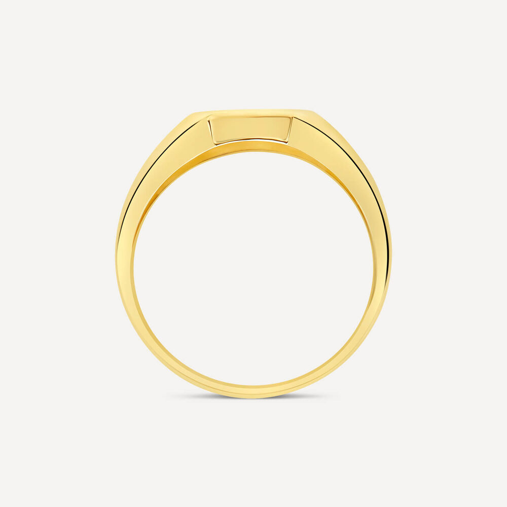 9ct Yellow Gold 0.02 ct Diamond Corner Hexagon Shaped Signet Ring