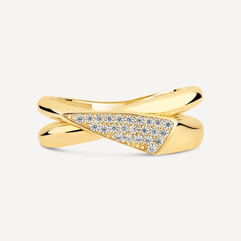 9ct Yellow Gold Cubic Zirconia Pave Flap Polished Ring