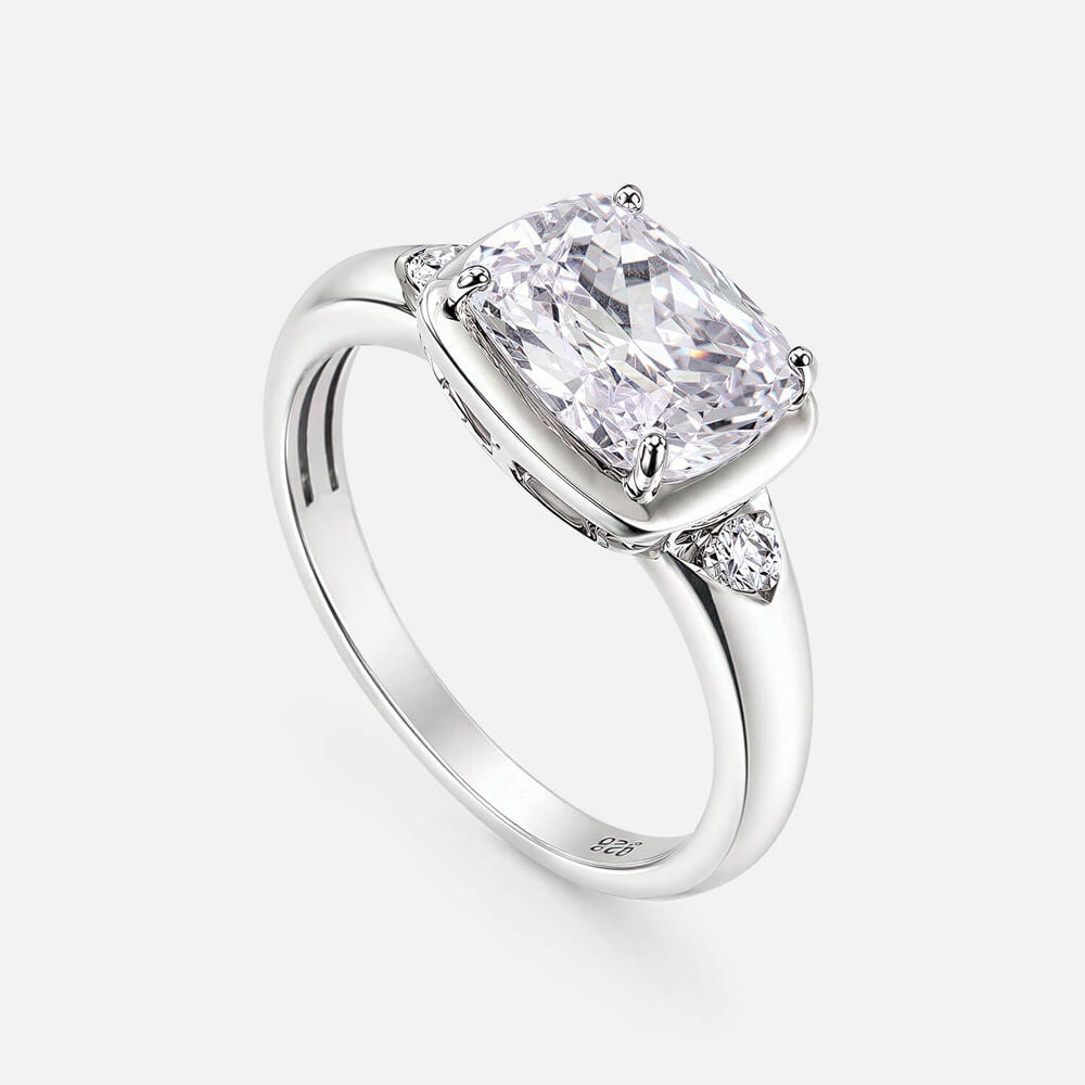 Sterling Silver Rectangular Cubic Zirconia Bezel Set Ring