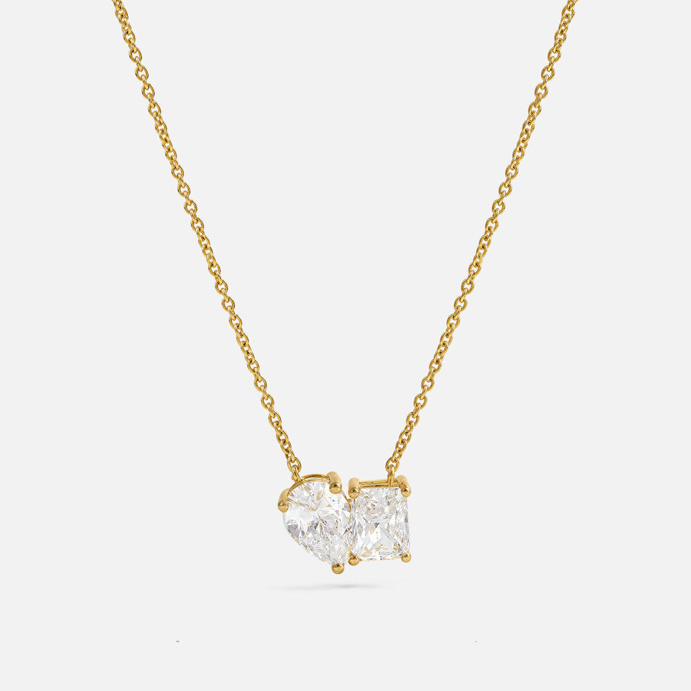 Yellow Gold Plated Sterling Silver Toi et Moi Cubic Zirconia Pendant